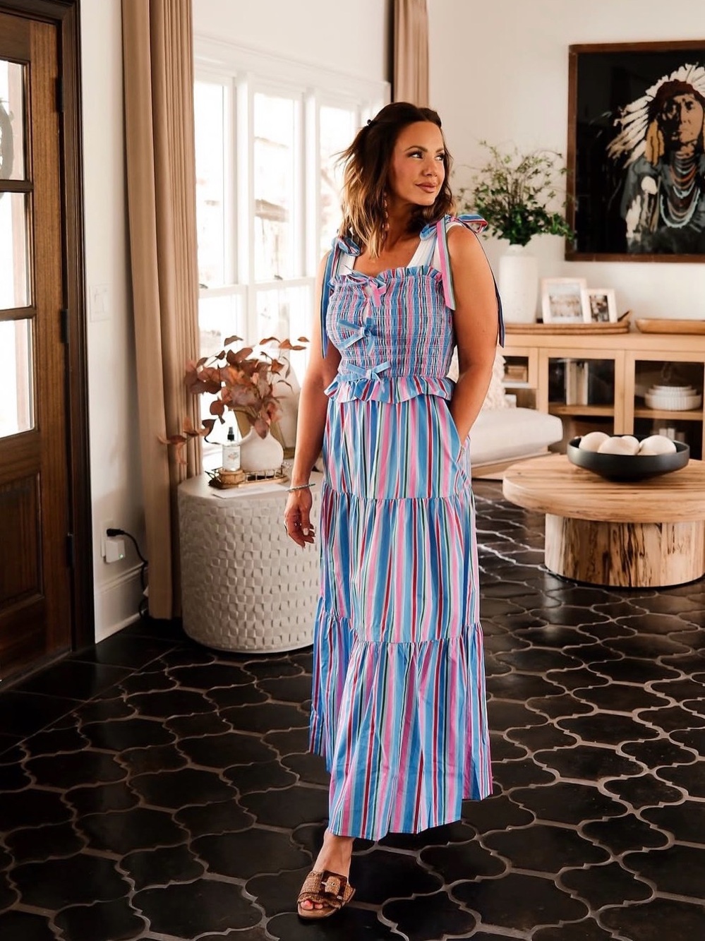 Avara Margot Blue Striped Maxi Dress